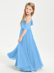 Robes de Demoiselle d'Honneur Junior Longues à Hors de l'Épaule Bleu