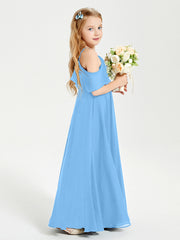 Robes de Demoiselle d'Honneur Junior Longues à Hors de l'Épaule Bleu