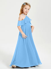 Robes de Demoiselle d'Honneur Junior Longues à Hors de l'Épaule Bleu