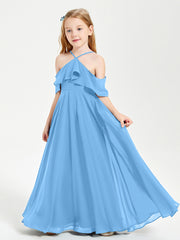 Robes de Demoiselle d'Honneur Junior Longues à Hors de l'Épaule Bleu