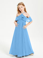 Robes de Demoiselle d'Honneur Junior Longues à Hors de l'Épaule Bleu