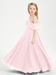 Robes de Demoiselle d'Honneur Junior Longues à Hors de l'Épaule Rose Pâle