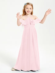 Robes de Demoiselle d'Honneur Junior Longues à Hors de l'Épaule Rose Pâle
