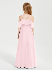 Robes de Demoiselle d'Honneur Junior Longues à Hors de l'Épaule Rose Pâle