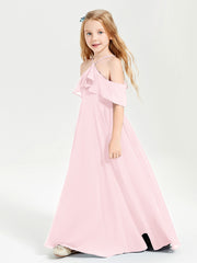 Robes de Demoiselle d'Honneur Junior Longues à Hors de l'Épaule Rose Pâle