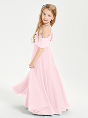 Robes de Demoiselle d'Honneur Junior Longues à Hors de l'Épaule Rose Pâle
