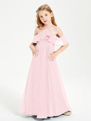 Robes de Demoiselle d'Honneur Junior Longues à Hors de l'Épaule Rose Pâle