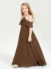 Robes de Demoiselle d'Honneur Junior Longues à Hors de l'Épaule Brun