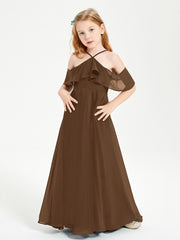Robes de Demoiselle d'Honneur Junior Longues à Hors de l'Épaule Brun