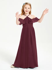 Robes de Demoiselle d'Honneur Junior Longues à Hors de l'Épaule Cabernet