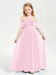 Robes de Demoiselle d'Honneur Junior Longues à Hors de l'Épaule Rose Bonbon