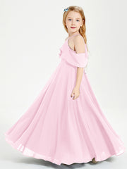 Robes de Demoiselle d'Honneur Junior Longues à Hors de l'Épaule Rose Bonbon