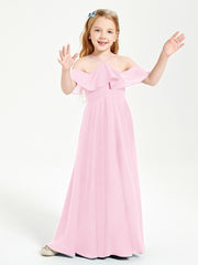 Robes de Demoiselle d'Honneur Junior Longues à Hors de l'Épaule Rose Bonbon