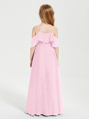 Robes de Demoiselle d'Honneur Junior Longues à Hors de l'Épaule Rose Bonbon
