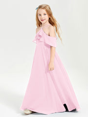 Robes de Demoiselle d'Honneur Junior Longues à Hors de l'Épaule Rose Bonbon