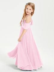 Robes de Demoiselle d'Honneur Junior Longues à Hors de l'Épaule Rose Bonbon