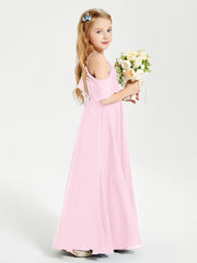 Robes de Demoiselle d'Honneur Junior Longues à Hors de l'Épaule Rose Bonbon