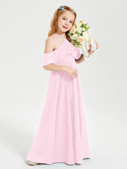 Robes de Demoiselle d'Honneur Junior Longues à Hors de l'Épaule Rose Bonbon