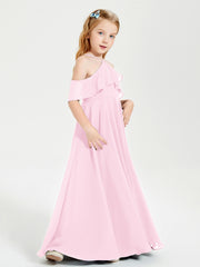 Robes de Demoiselle d'Honneur Junior Longues à Hors de l'Épaule Rose Bonbon