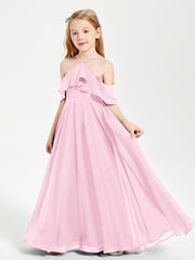 Robes de Demoiselle d'Honneur Junior Longues à Hors de l'Épaule Rose Bonbon