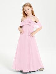 Robes de Demoiselle d'Honneur Junior Longues à Hors de l'Épaule Rose Bonbon
