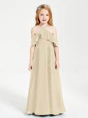 Robes de Demoiselle d'Honneur Junior Longues à Hors de l'Épaule Champagne