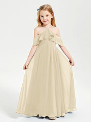 Robes de Demoiselle d'Honneur Junior Longues à Hors de l'Épaule Champagne
