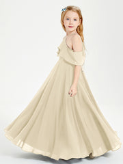 Robes de Demoiselle d'Honneur Junior Longues à Hors de l'Épaule Champagne