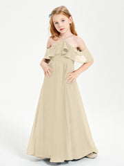 Robes de Demoiselle d'Honneur Junior Longues à Hors de l'Épaule Champagne