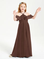Robes de Demoiselle d'Honneur Junior Longues à Hors de l'Épaule Chocolat