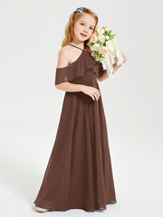 Robes de Demoiselle d'Honneur Junior Longues à Hors de l'Épaule Chocolat