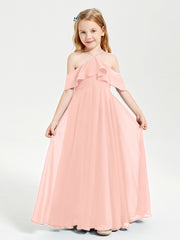 Robes de Demoiselle d'Honneur Junior Longues à Hors de l'Épaule Corail