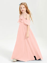 Robes de Demoiselle d'Honneur Junior Longues à Hors de l'Épaule Corail