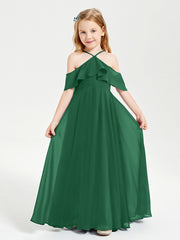 Robes de Demoiselle d'Honneur Junior Longues à Hors de l'Épaule Vert Foncé
