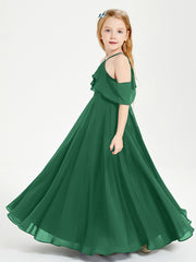 Robes de Demoiselle d'Honneur Junior Longues à Hors de l'Épaule Vert Foncé