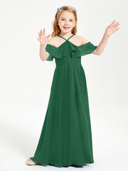 Robes de Demoiselle d'Honneur Junior Longues à Hors de l'Épaule Vert Foncé