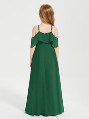 Robes de Demoiselle d'Honneur Junior Longues à Hors de l'Épaule Vert Foncé