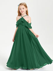 Robes de Demoiselle d'Honneur Junior Longues à Hors de l'Épaule Vert Foncé