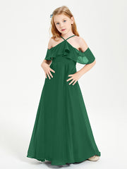 Robes de Demoiselle d'Honneur Junior Longues à Hors de l'Épaule Vert Foncé