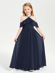 Robes de Demoiselle d'Honneur Junior Longues à Hors de l'Épaule Bleu Marine