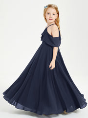 Robes de Demoiselle d'Honneur Junior Longues à Hors de l'Épaule Bleu Marine