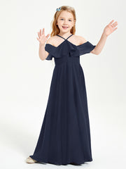 Robes de Demoiselle d'Honneur Junior Longues à Hors de l'Épaule Bleu Marine