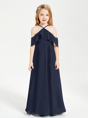 Robes de Demoiselle d'Honneur Junior Longues à Hors de l'Épaule Bleu Marine