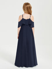 Robes de Demoiselle d'Honneur Junior Longues à Hors de l'Épaule Bleu Marine