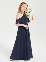 Robes de Demoiselle d'Honneur Junior Longues à Hors de l'Épaule Bleu Marine