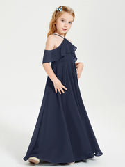 Robes de Demoiselle d'Honneur Junior Longues à Hors de l'Épaule Bleu Marine