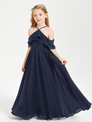 Robes de Demoiselle d'Honneur Junior Longues à Hors de l'Épaule Bleu Marine