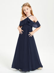 Robes de Demoiselle d'Honneur Junior Longues à Hors de l'Épaule Bleu Marine