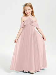 Robes de Demoiselle d'Honneur Junior Longues à Hors de l'Épaule Rose Poudré