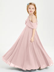 Robes de Demoiselle d'Honneur Junior Longues à Hors de l'Épaule Rose Poudré